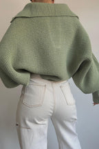 Lantern Sleeve Open Collar Knit Sweater image 25