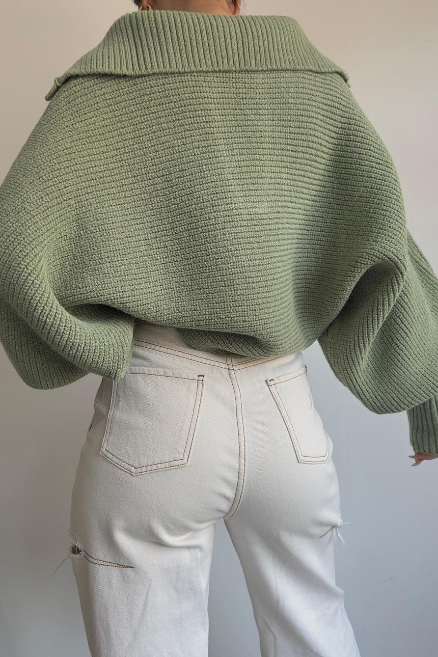 Lantern Sleeve Open Collar Knit Sweater image 25