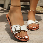 Emilia Buckle Sandals detail view styled for Avrienne