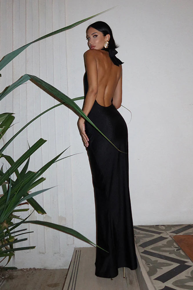 V-Neck Halter Backless Slit Maxi Dress image 7