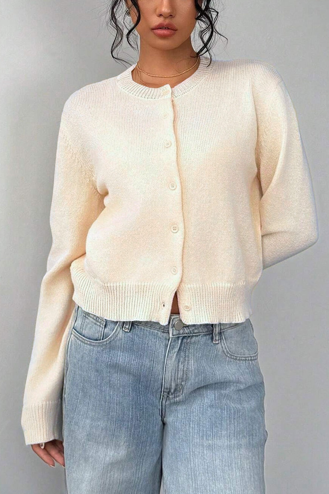 Lightweight Round Neck Button Cardigan image 9