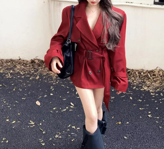 Red Medium Long Trench Coat image 4