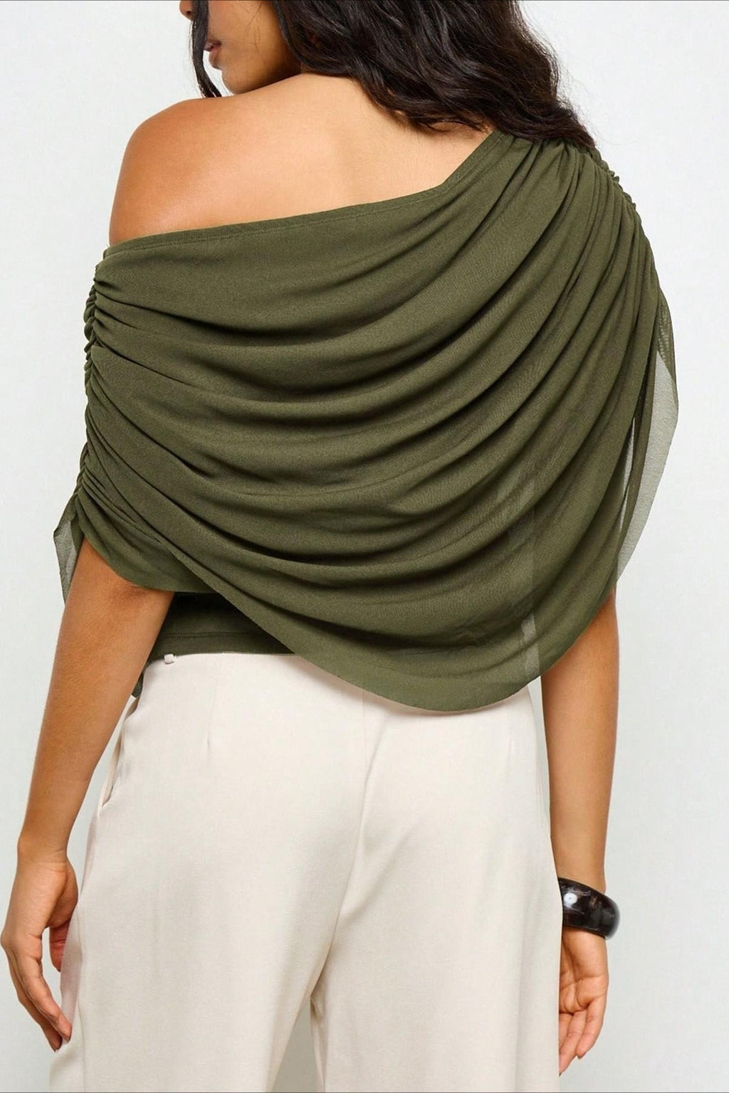 Solid Ruched Cape Loose Blouse image 5