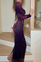 Vintage Print Lace Tie Slit Maxi Dress image 4