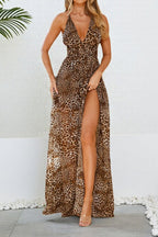 Leopard Print Slit Vacation Maxi Dress image 1
