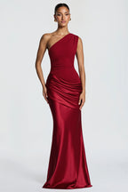 Satin Splice Ruched Slim Maxi Dress image 9