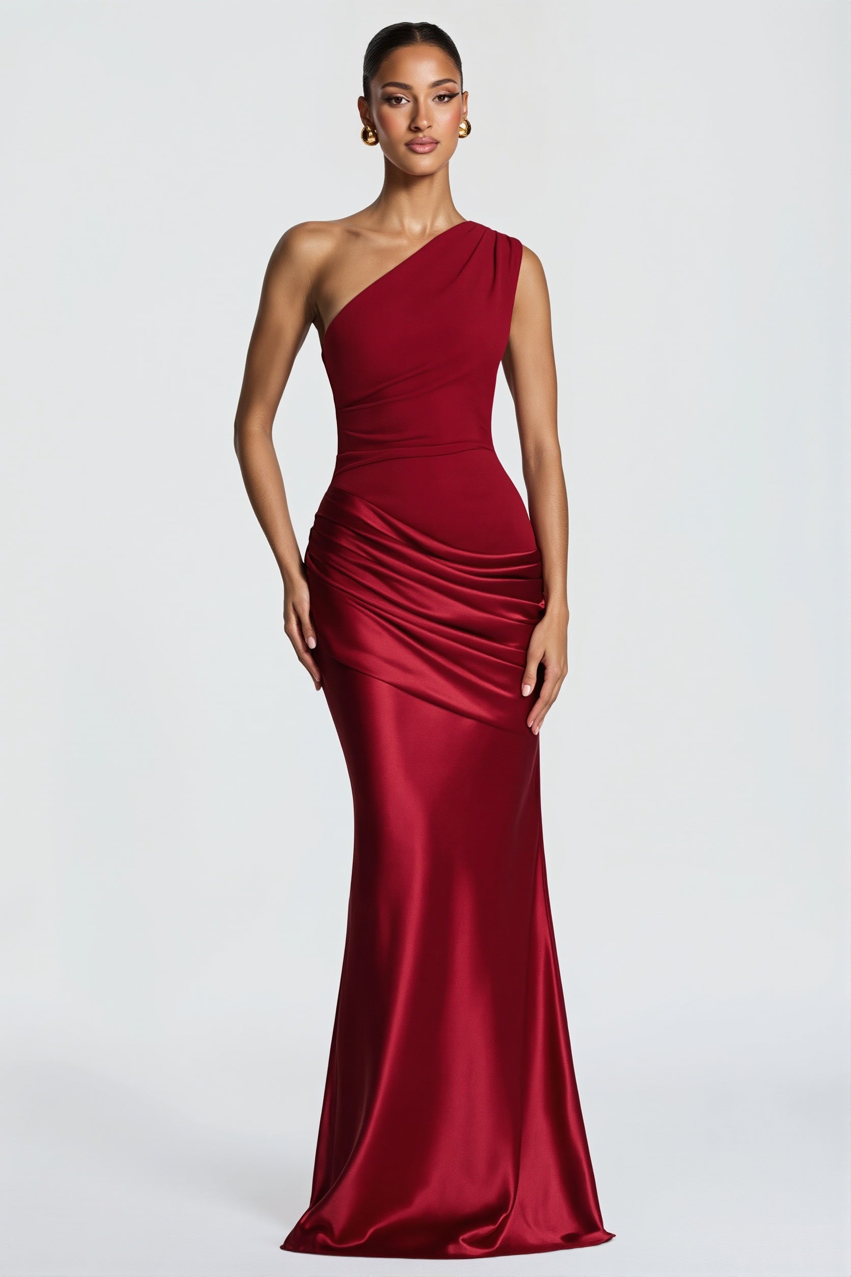 Satin Splice Ruched Slim Maxi Dress image 9