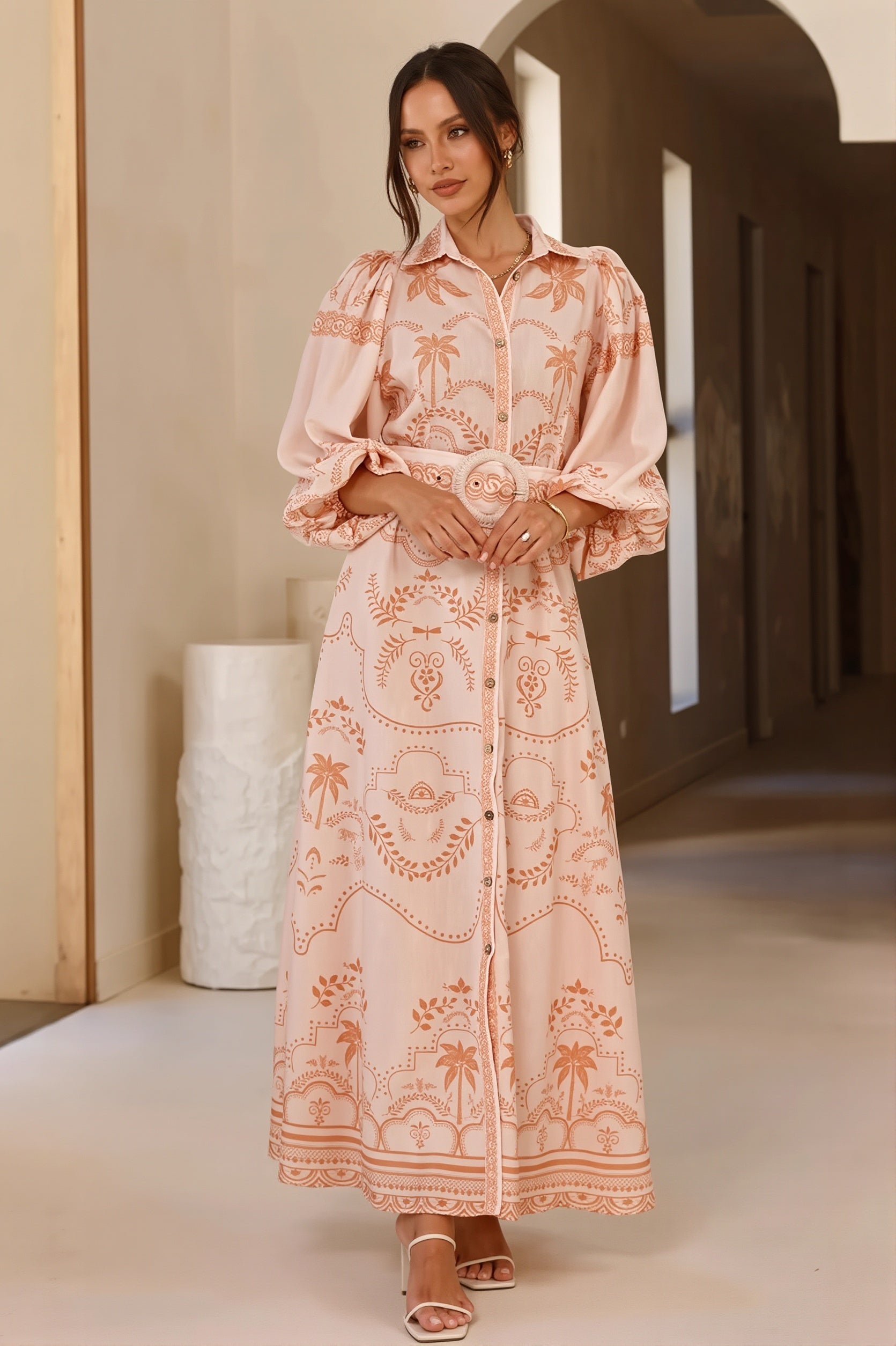 Linen Puff Sleeve Belt Loose Boho Dress image 6