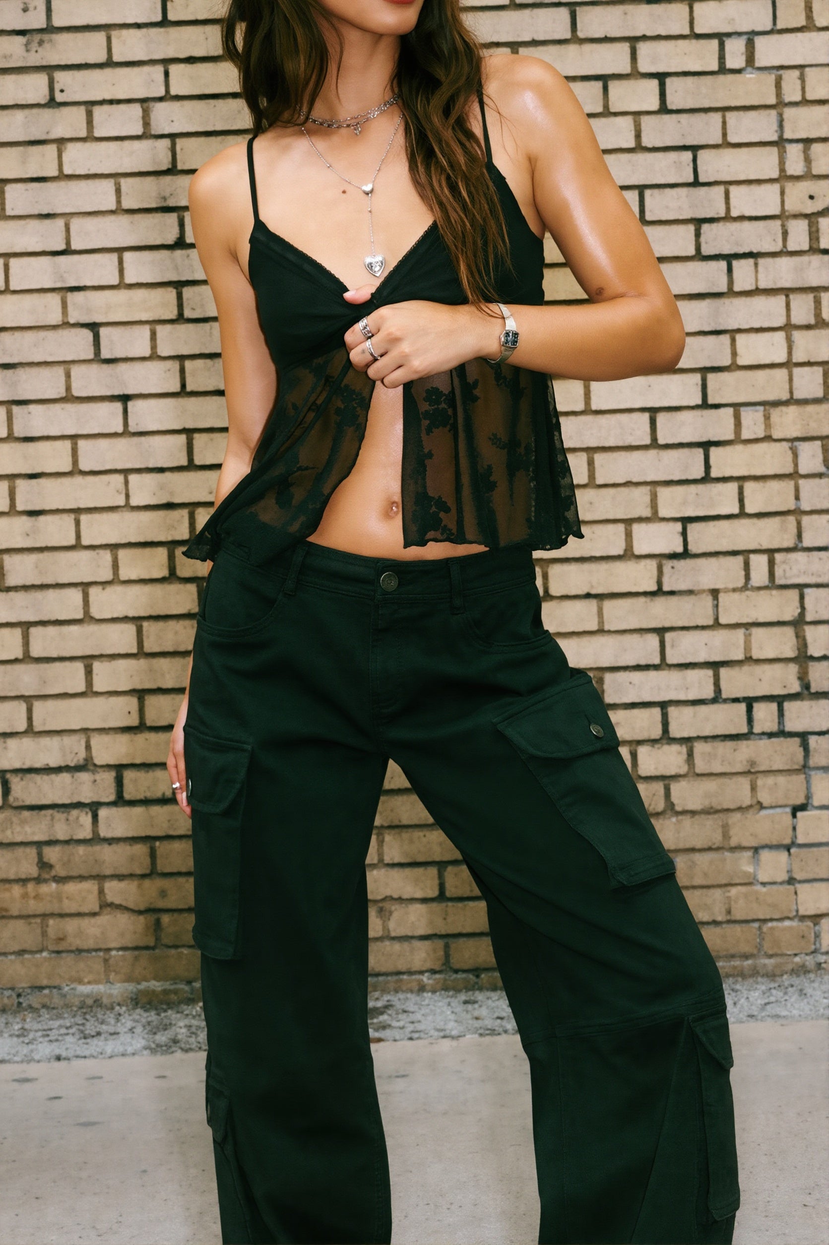 Sheer Jacquard Mesh Slit Cami Top image 8