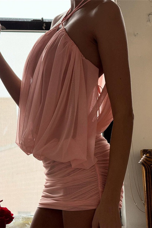 Sexy Halter Backless Bodycon V Neck Mini Dress image 4
