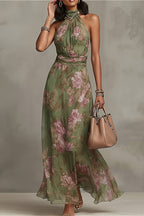 Light Elegant Halter Floral Maxi Dress image 4