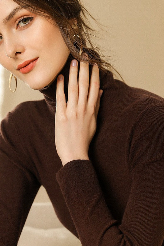 Ribbed Turtleneck Long-Sleeve Slim Stretch Knit Top image 12