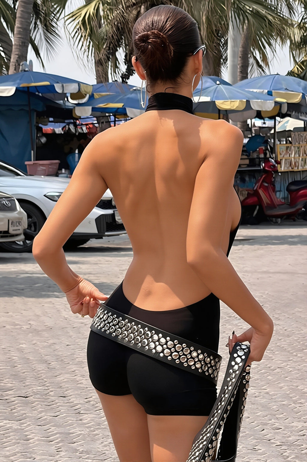 Turtleneck Halter Cutout Back Mini Dress image 5