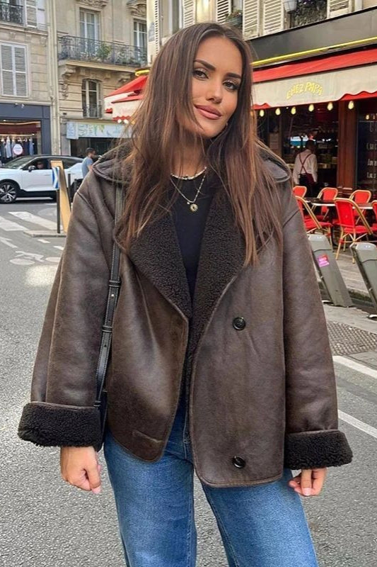 Faux Shearling Lined Loose Jacket image 1
