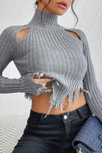 Distressed Cropped Turtleneck Knit Top image 2