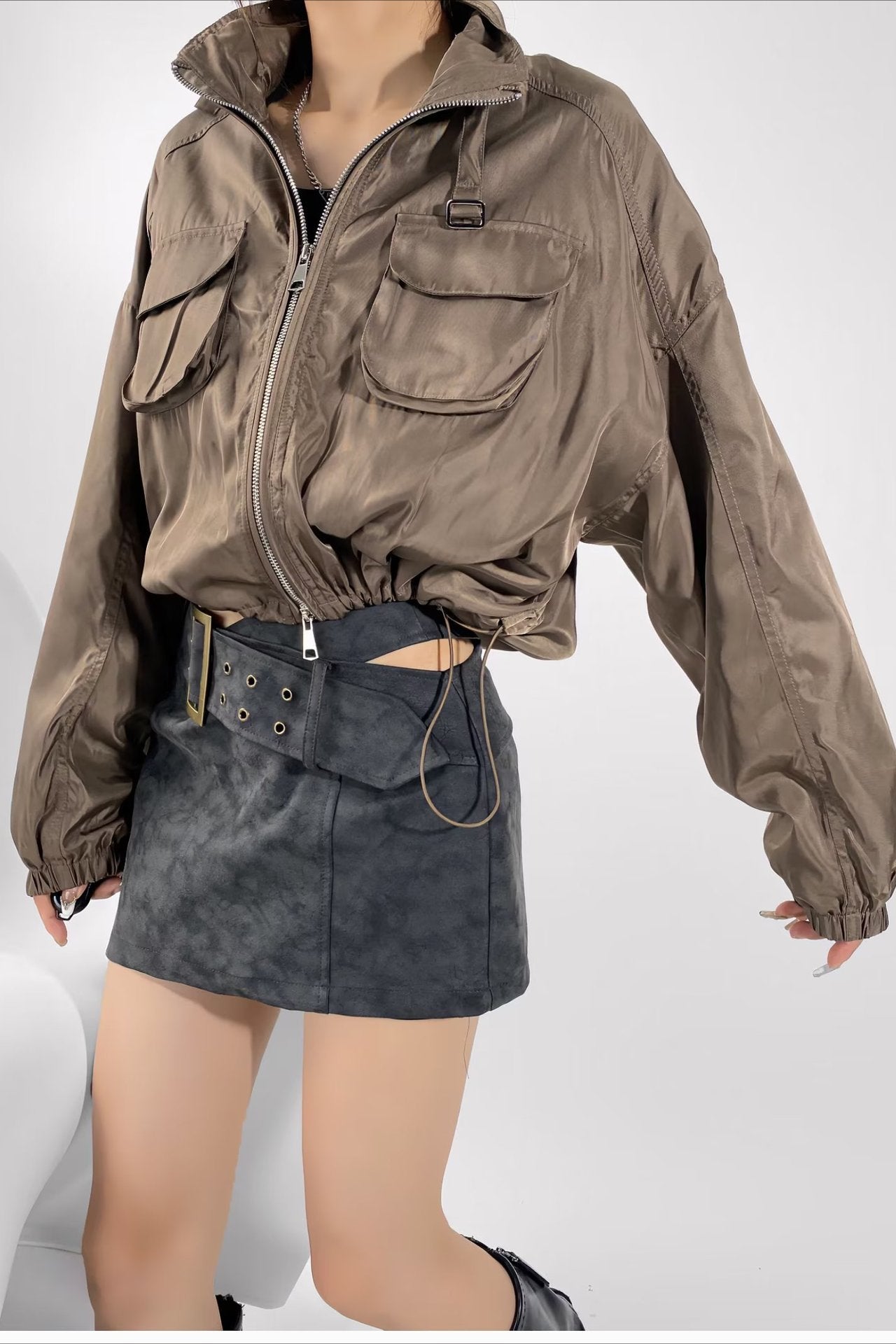 Cropped Cargo High Neck Coat image 4