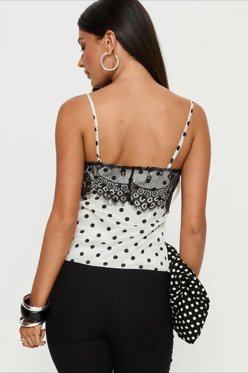 Lace Polka Dot Satin Patchwork Cami Top image 4