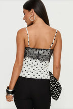 Lace Polka Dot Satin Patchwork Cami Top image 4