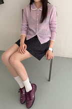 Lace Peter Pan Collar Lightweight Wool Knit Cardigan image 2