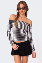 Slim Fit Striped Slit Neck Knit Top image 1