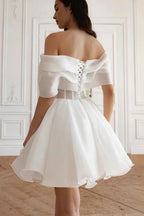 Elegant Cross Ruched Off Shoulder Short Reception Dress image 2