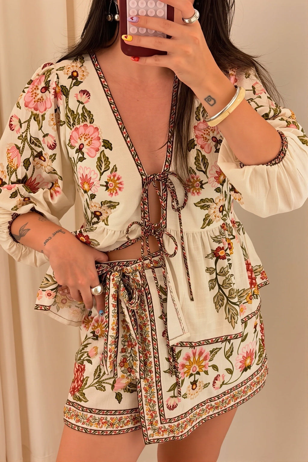 Boho Floral Linen Tie Mini Skirt Set image 3