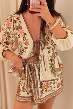 Boho Floral Linen Tie Mini Skirt Set image 3