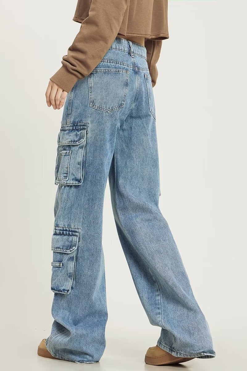 Vintage Washed Wide Leg Cargo Jeans image 7