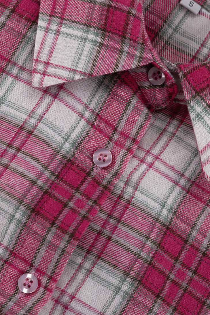Pink Plaid Loose Fit Button-Up Blouse image 5