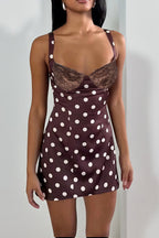 Sexy Polka Dot Spaghetti Strap V-Neck Ruffle A-Line Lace Mini Dress image 4