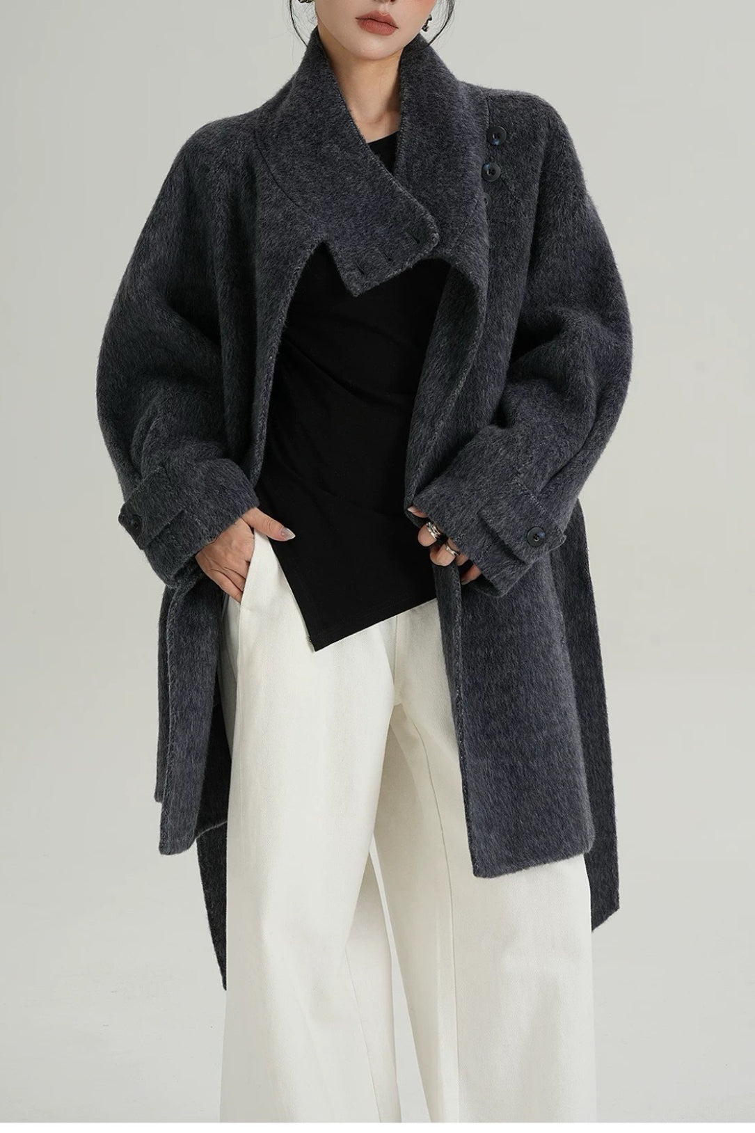 Chic Solid Wool Warm Loose Mock-neck Coat image 2