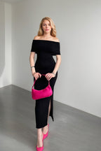 High Waist Off Shoulder Slit Formal Dress image 4