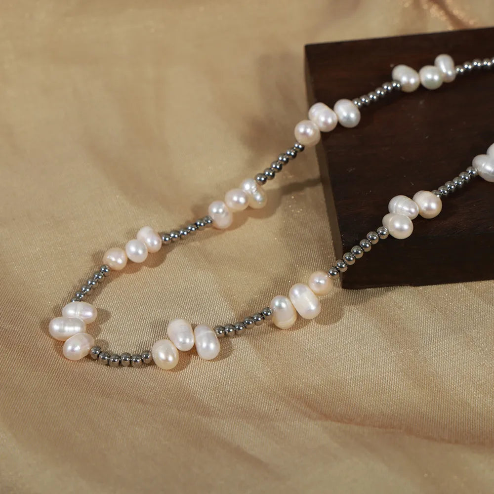 Francesca Bead Necklace detail view styled for Avrienne