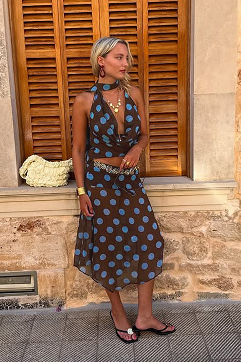 Colorblock Polka Dot Mesh Two Pieces Set image 2