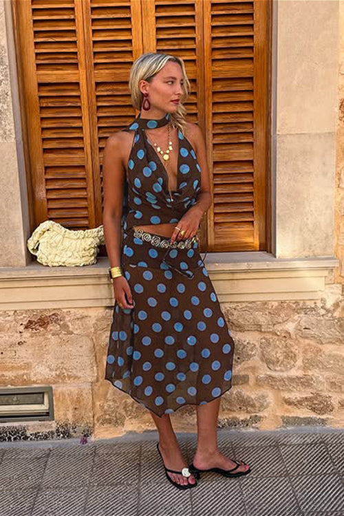 Colorblock Polka Dot Mesh Two Pieces Set image 2