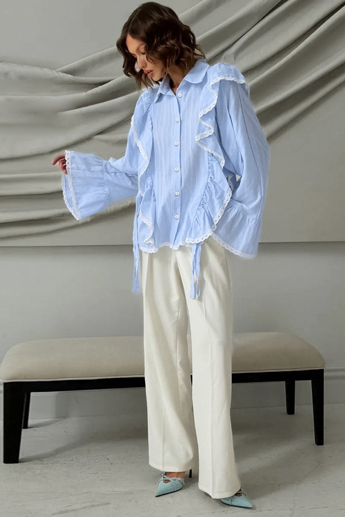 Elegant Jacquard Bell Sleeve Loose Blouse image 11