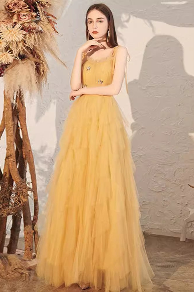 Yellow Spaghetti Strap Mini Formal Dress image 5
