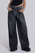 Y2K Angel Wing Print Washed Wide Leg Jeans image 1