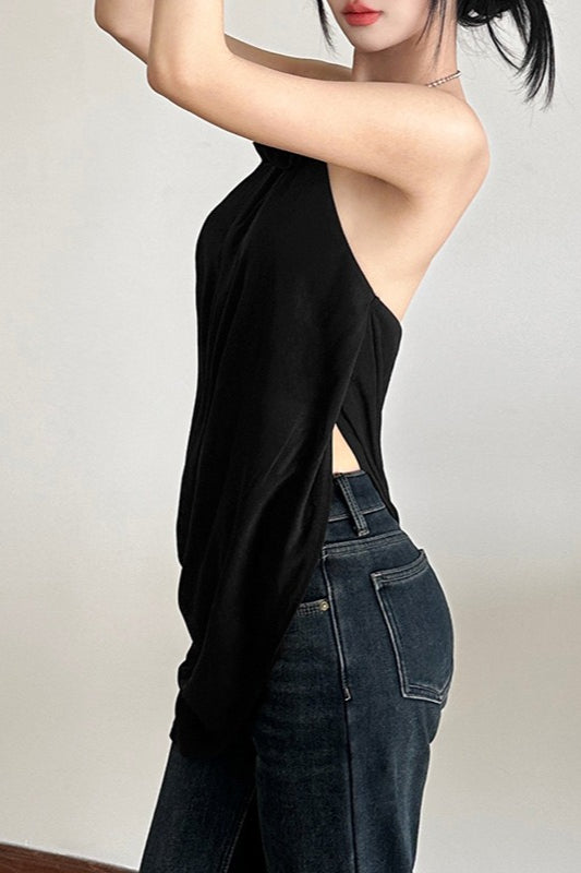 Solid Loose Flowy Halter Backless Blouse image 7