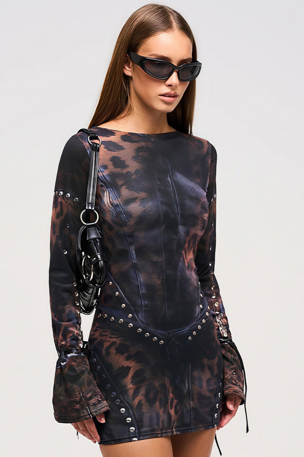 Stylish Leopard Rivet Slim Mini Dress image 2