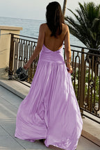 Chic Solid Ruched Halter Backless Side Slit Maxi Dress image 4