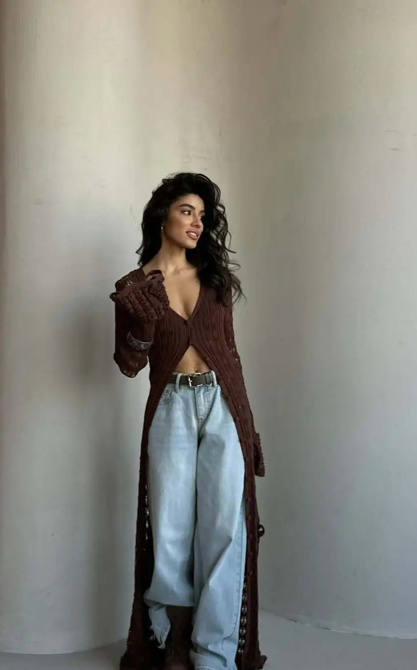 Knitted Flare Long Sleeve Beach Cardigan image 7
