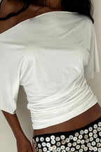 Chic Solid Off Shoulder Shirred Waist T-shirt image 4