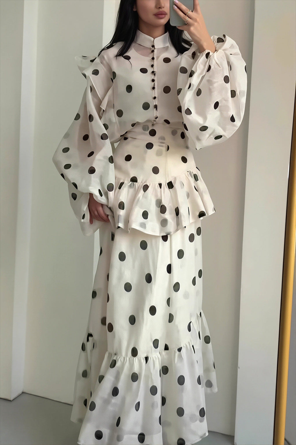 Sheer Polka Dot Long Sleeve Maxi Dress image 1