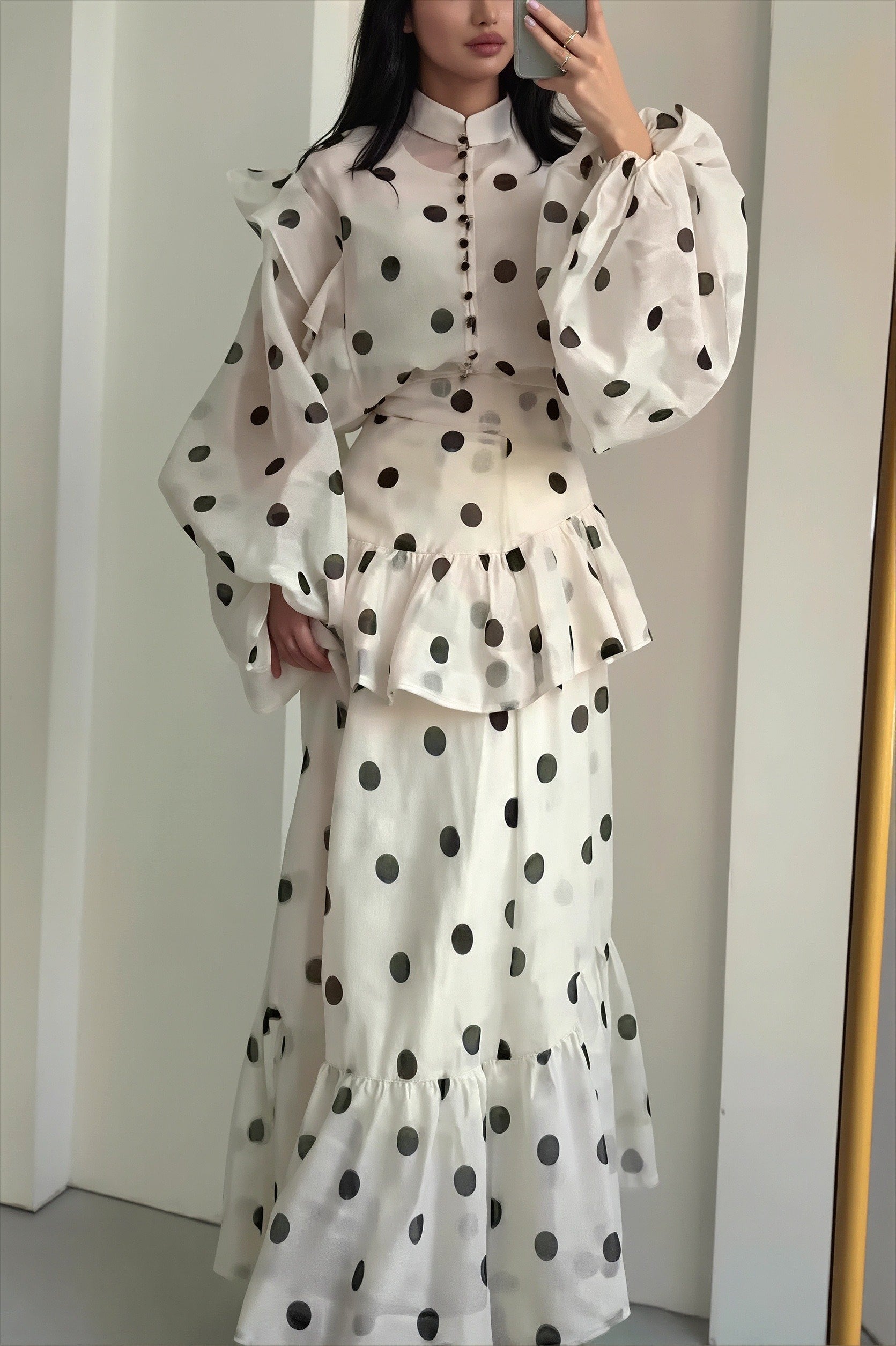 Sheer Polka Dot Long Sleeve Maxi Dress image 1