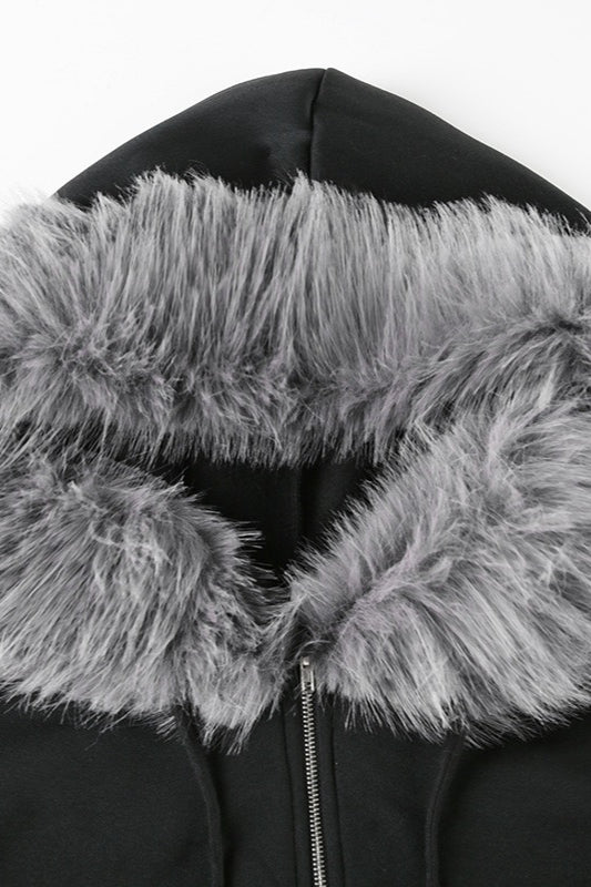 Fur Trim Hooded Zip Waist Jacket image 7