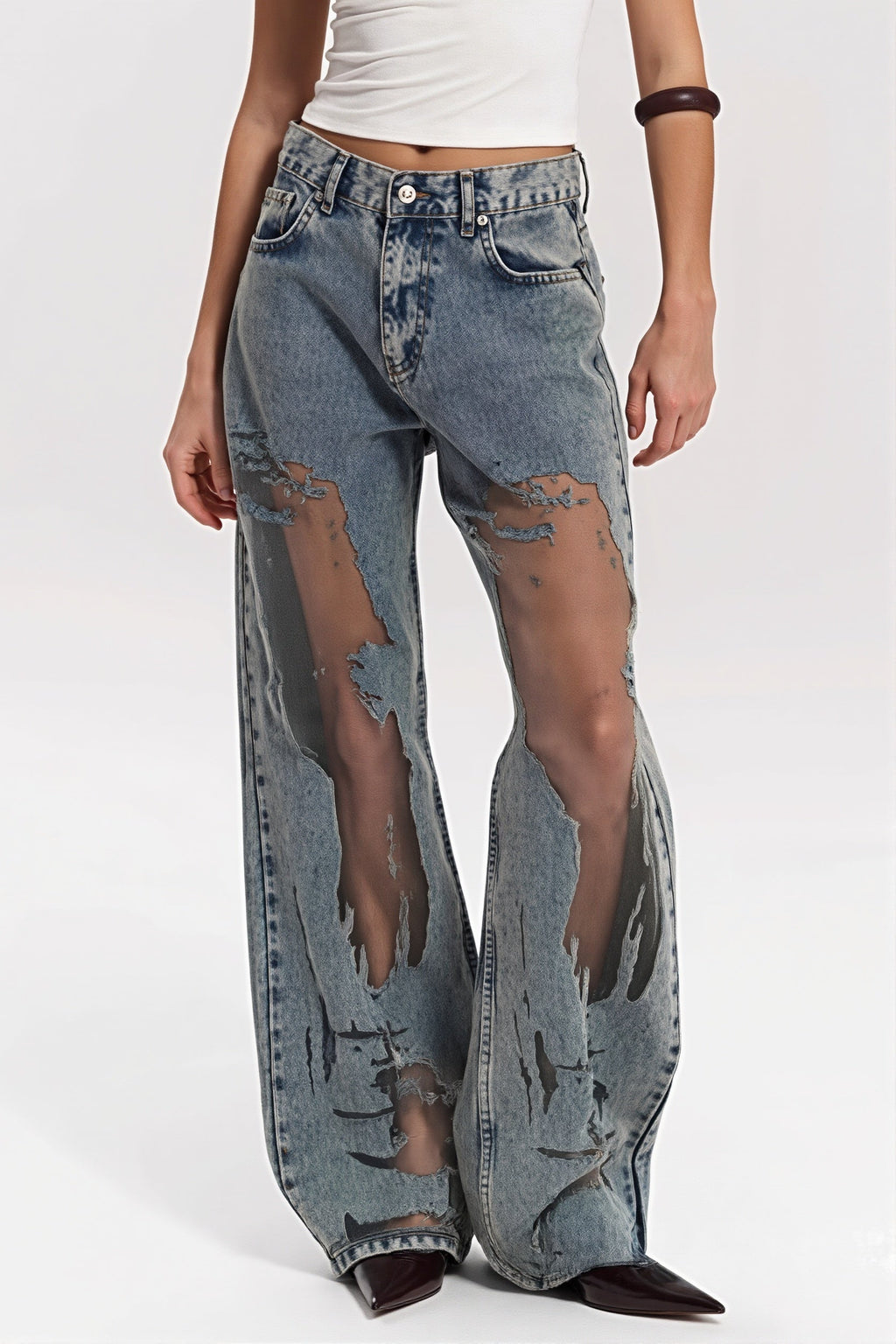 Vintage Splice Sheer Texture Jeans image 2