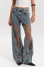 Vintage Splice Sheer Texture Jeans image 2
