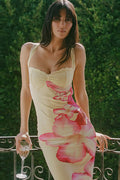 Floral Print Off Shoulder Lace Patchwork Cami Backless Maxi Dress image 1