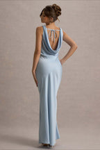 Satin Bodycon Backless Fish Maxi Dress image 6